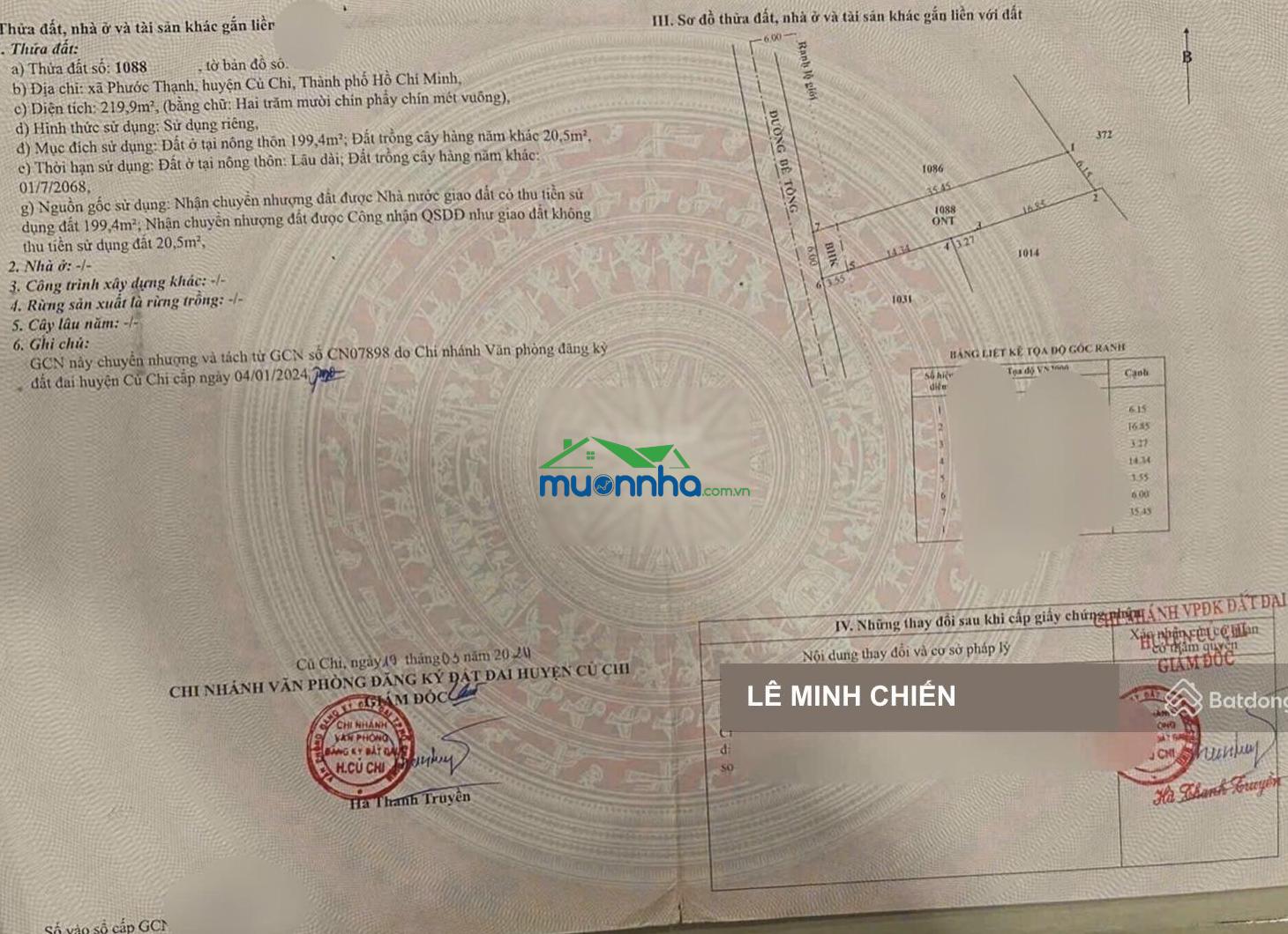 Dãy trọ gần chợ phước thạnh, xã phước thạnh, củ chi 219.9m2, sổ hồng riêng