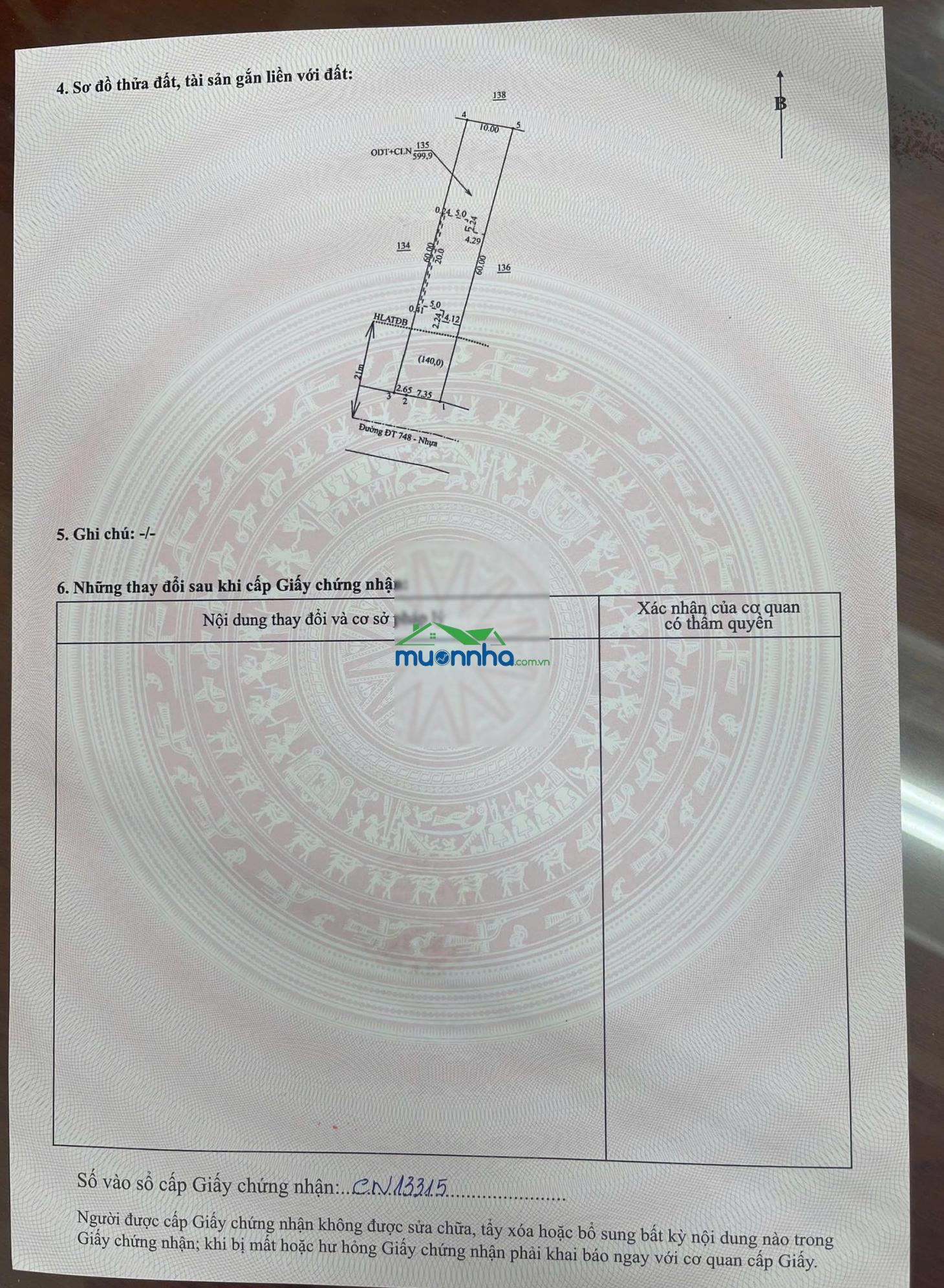 Bán đất mặt tiền dt748 tây nam bến cát 10x60m, 190m2 thổ cư giá 3,7 tỷ