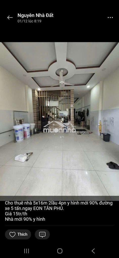 Cho thuê nhà hẻm xe tải 5x16m 2 lầu 4pn 3vs kênh 19/5 tây thạnh