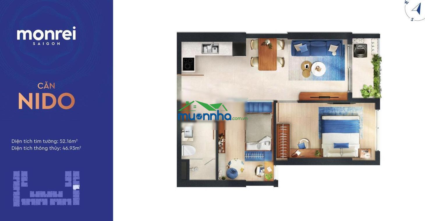Căn 2pn1wc nido view ngoại khu tầng cao chỉ 2,4 tỷ tại monrei saigon