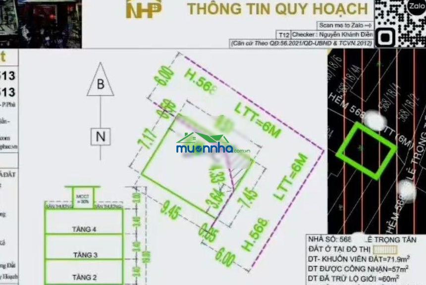 Nhà lê trọng tấn - tân phú - lô góc 2 mt dt: 7,5m x 9,4m - hẻm xh thông - chỉ 5,9 tỏi tl