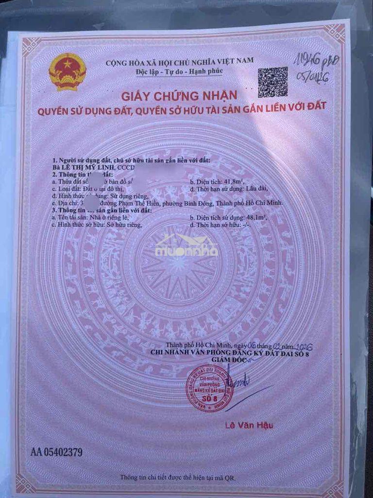 Nhà (4,5 * 10m) 2 tầng, hẻm 3m ở đường phạm thế hiển p7 q8, shr hoàn c