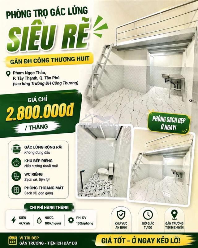 Phòng gác lửng giá chỉ 2tr8 – gần đh công thương huit
