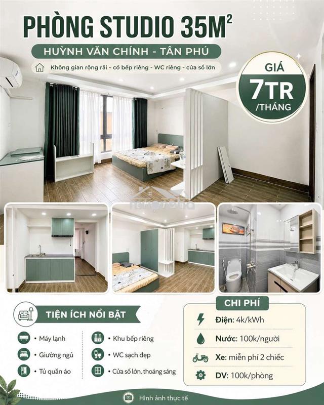 Studio 35m² – huỳnh văn chính, tân phú | giá 7tr