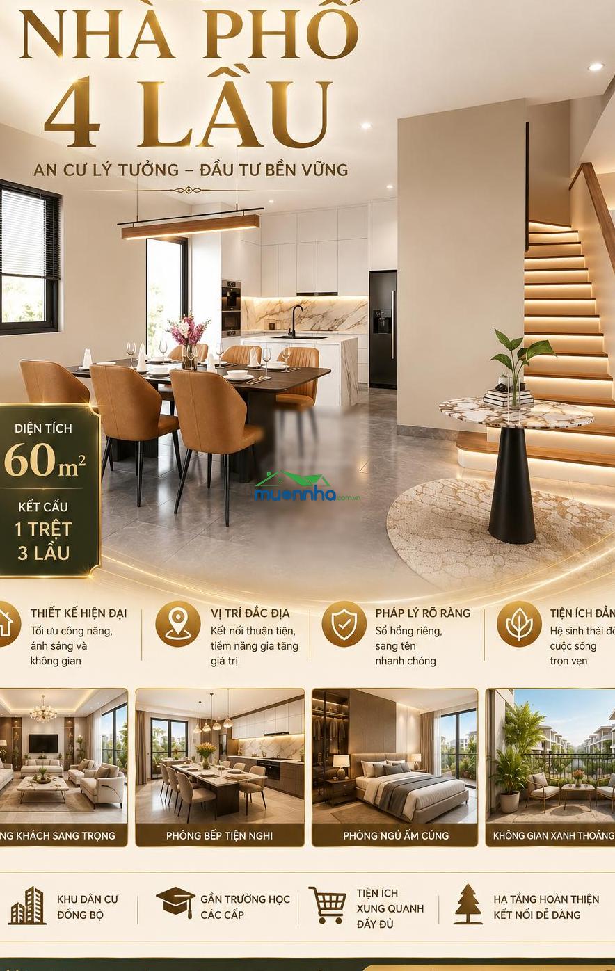 Nhà phố 4 lầu 60m2 trục đường 23m vinhomes hóc môn, 5 tỷ 3 - 3