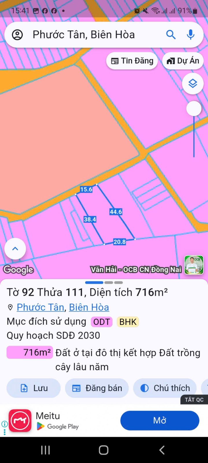 Chính chủ bán đất thổ cư phường phước tân, thành phố đồng nai