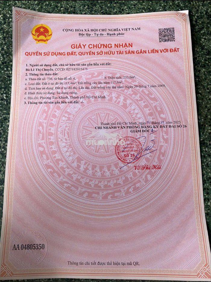 Bán nhà sổ đỏ, thổ cư phường tân khánh 