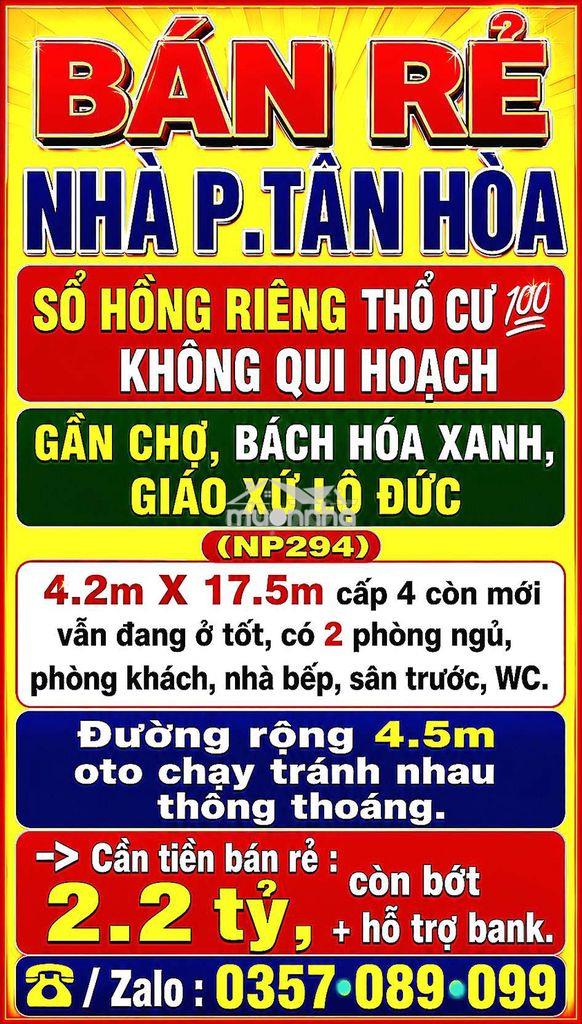 Bán rẻ nhà p.tân hòa, sổ hồng thổ cư 💯 gần chợ lộ đức, bách hóa xanh
