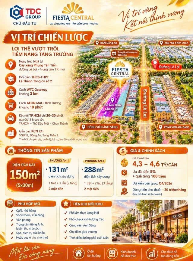 Fiesta central bình dương - nhà phố 2 mặt tiền đại lộ lê lợi – cơ hội vừa ở vừa kinh doanh  - Ảnh 2