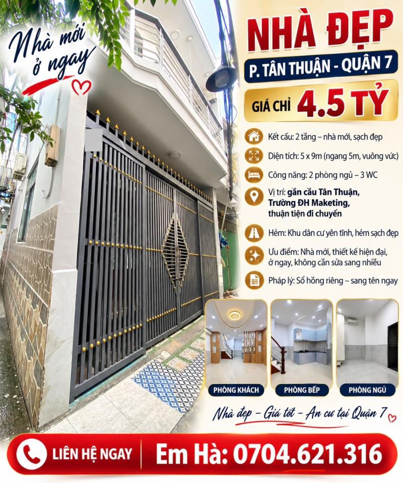 Bán nhà đường nguyễn thị xiếu, tân thuận, quận 7- căn góc, nhà mới ở ngay- 42 m2 - chỉ 4,5 tỷ