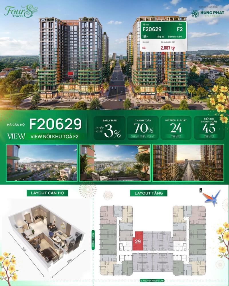 Chiết khấu 19% căn 1pn+ view biển chỉ 2.3 tỷ, sở hữu lâu dài fours tower