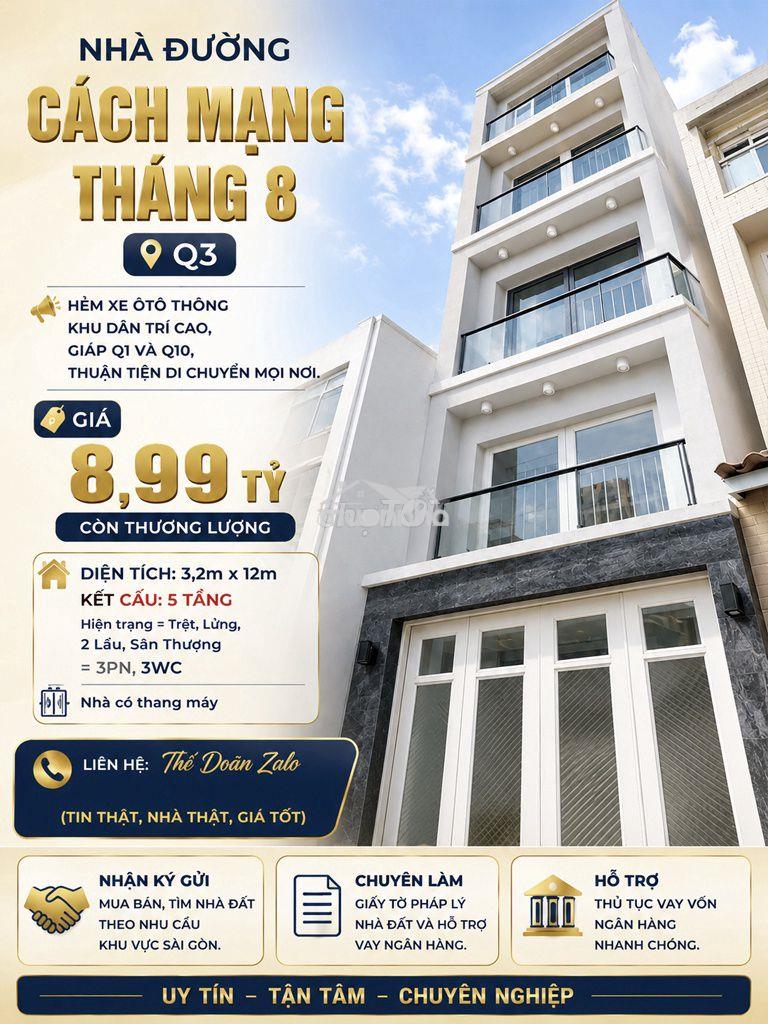 Nhà cmt8 q3, hẻm ôtô khu dân trí, giáp q1 và q10, thuận tiện di chuyển