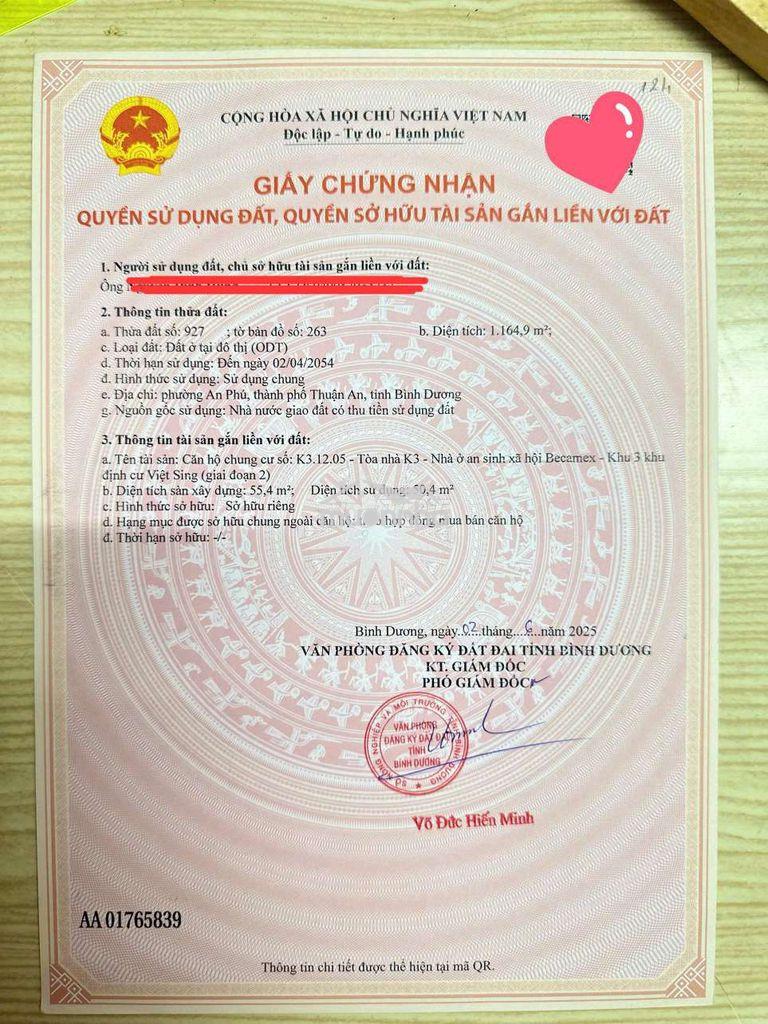 Chung cư becamex thuận an bình dương - đã có sổ - 55.4m² - 2
