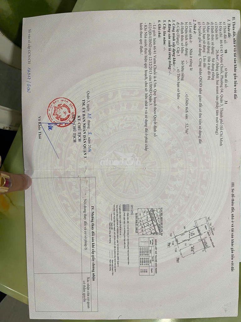 Gía 4,7 tỷ nhà hxh 46/41/45 vườn chuối q3 dt : 3x9 trệt lầu - Ảnh 3