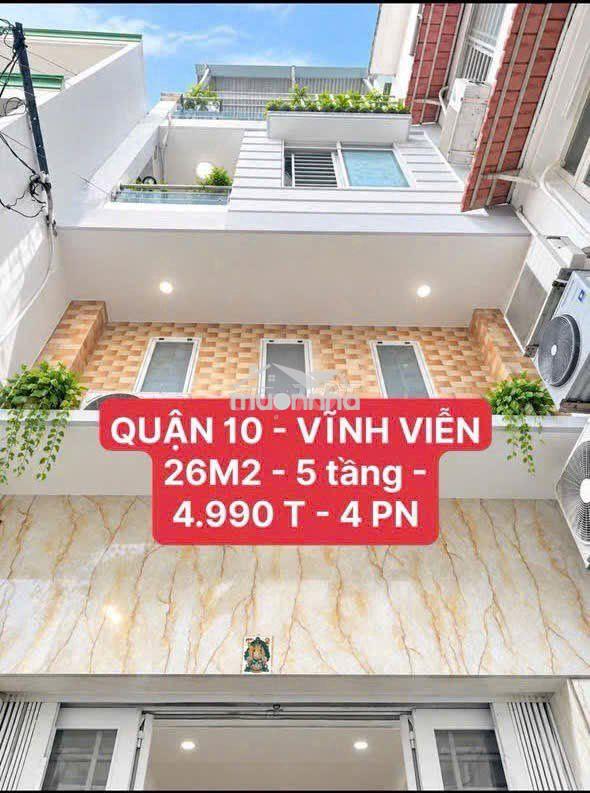 Bán nhà đường vĩnh viễn quận 10 gần mặt tiền 26m2 -5 tầng giá 4.99 tỷ