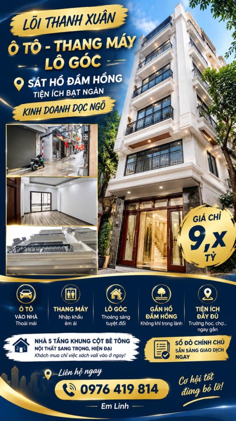 🔥 9,x tỷ — lô góc thanh xuân • ô tô + thang máy • sát hồ đầm hổng! 🔥