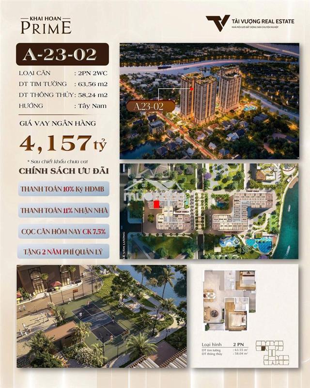 Căn hộ khải hoàn prime 2pn – căn hộ resort ven sông, giá từ 4,157 tỷ